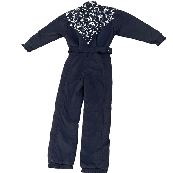 Black Bear Jackets & Blazers - Vintage Womens M Black Bear  One Piece Zip Up Snow Bibs Ski Bibs Black Abstract